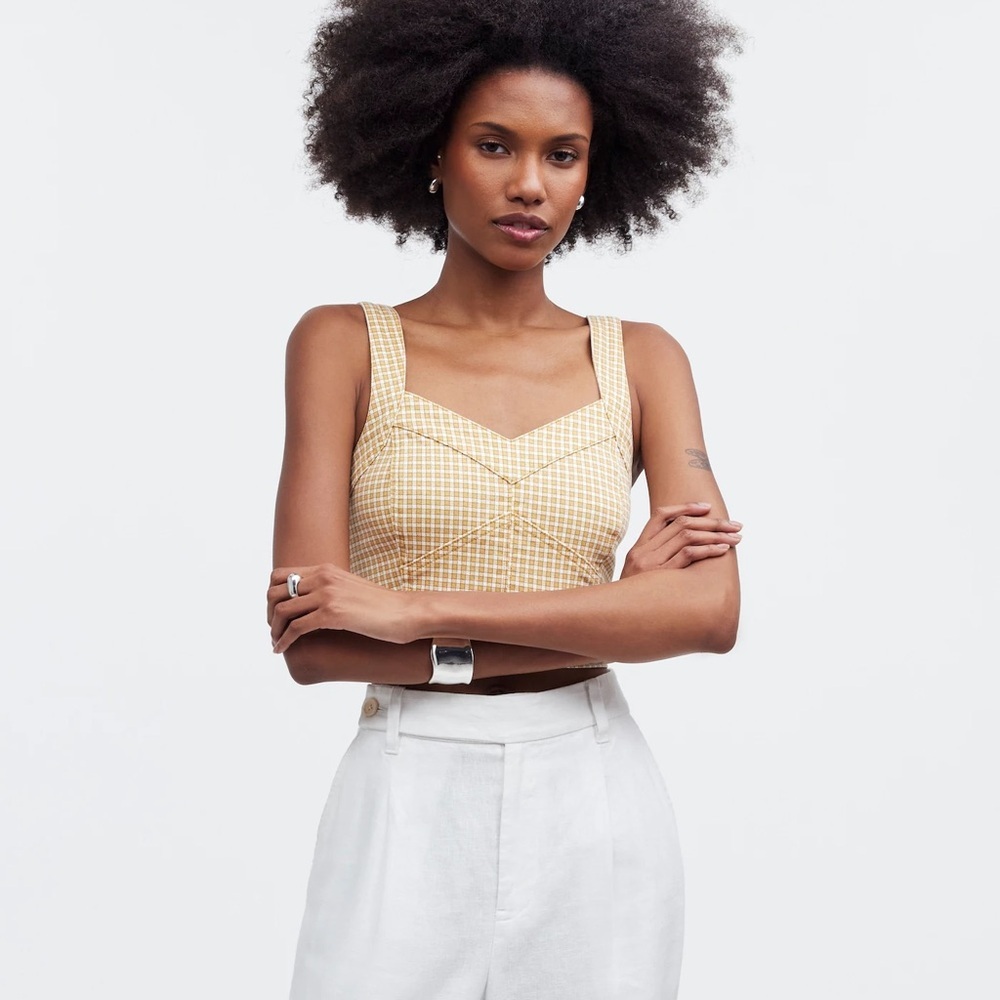 Madewell | Denim Supercrop Tank Top in Mini Check - Picture 2 of 11